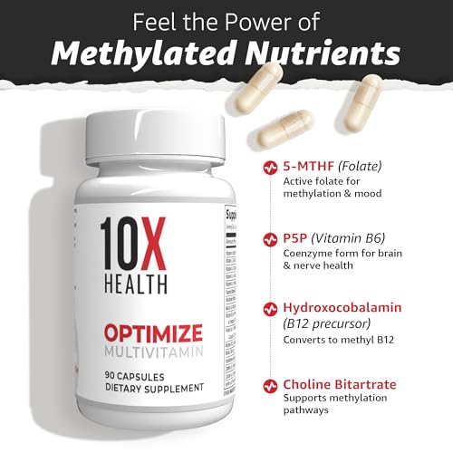 10X Health System Optimize Multivitamin for Men – 90 Capsules | 34-in-1 Methylated Formula, 5-MTHF, NAC, 800 mcg B12