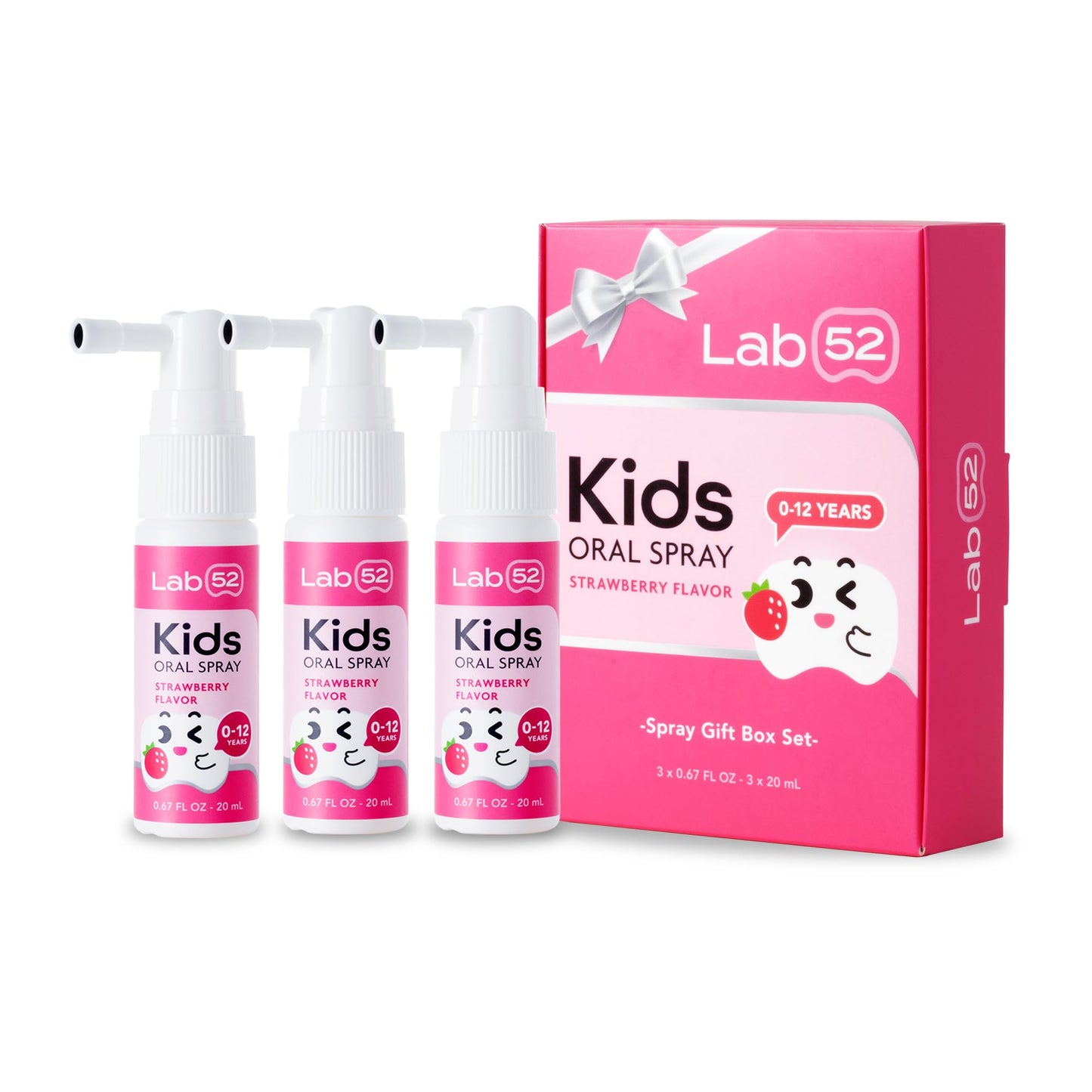 LAB52 Kids Oral Spray Gift Box – Fluoride Free, Xylitol Strawberry, 3 Packs (Newborn to Preschool)
