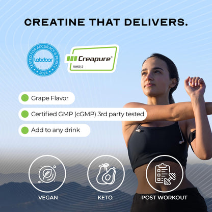 Muscle Feast Creapure Creatine Monohydrate Powder - Natural Grape, 300g, 60 Servings, Vegan Gluten-Free