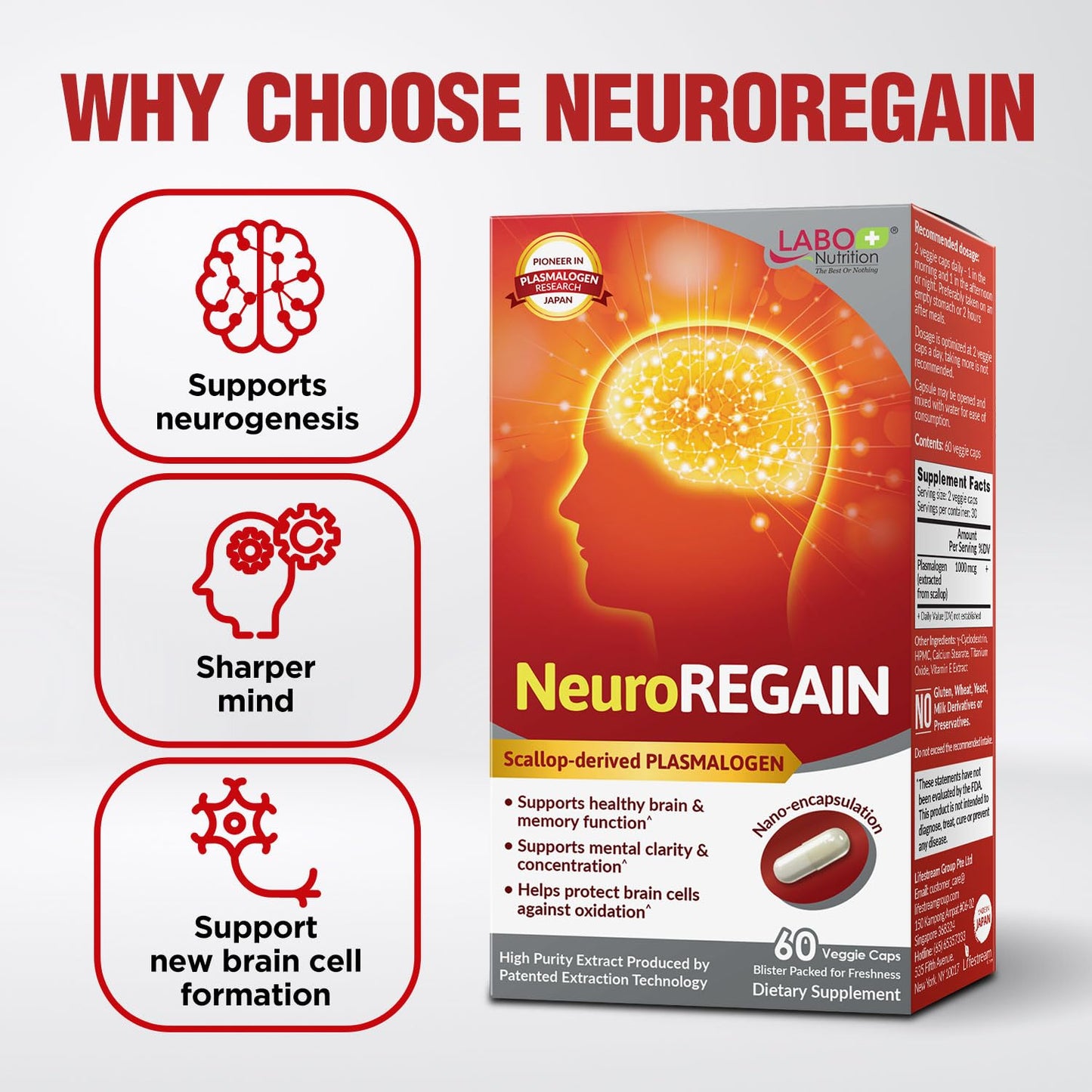 LABO Nutrition NeuroREGAIN – Scallop-Derived Plasmalogen for Brain Health, Memory & Focus
