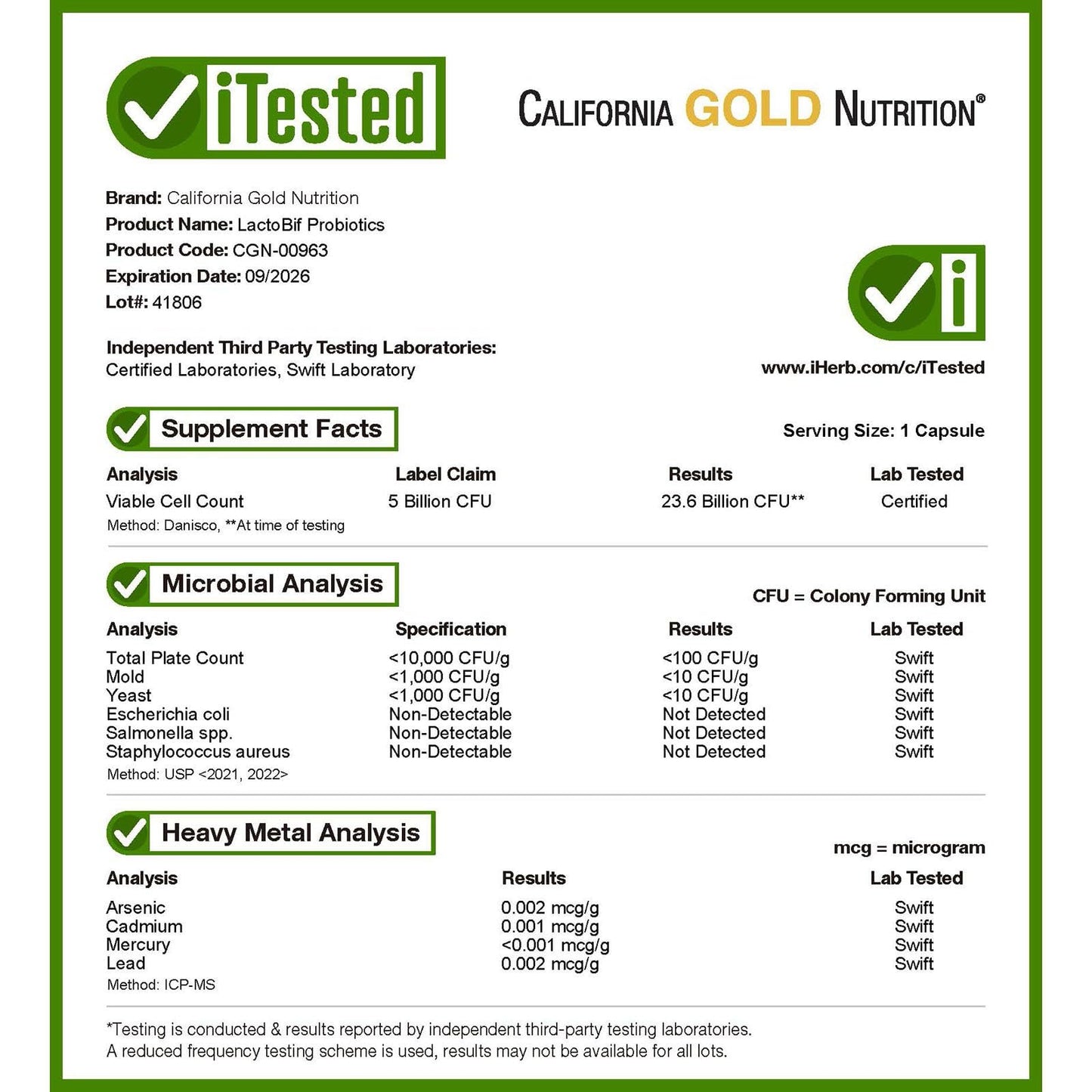 California Gold Nutrition LactoBif® 5 Probiotics – 5 Billion CFU, 60 Veggie Capsules