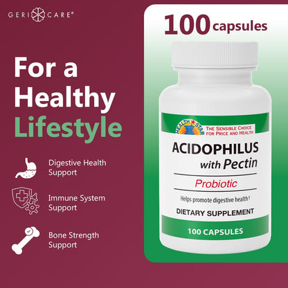 GeriCare Acidophilus with Pectin Probiotic Capsules – Digestive Health, Immunity & Bone Support | 100 Count
