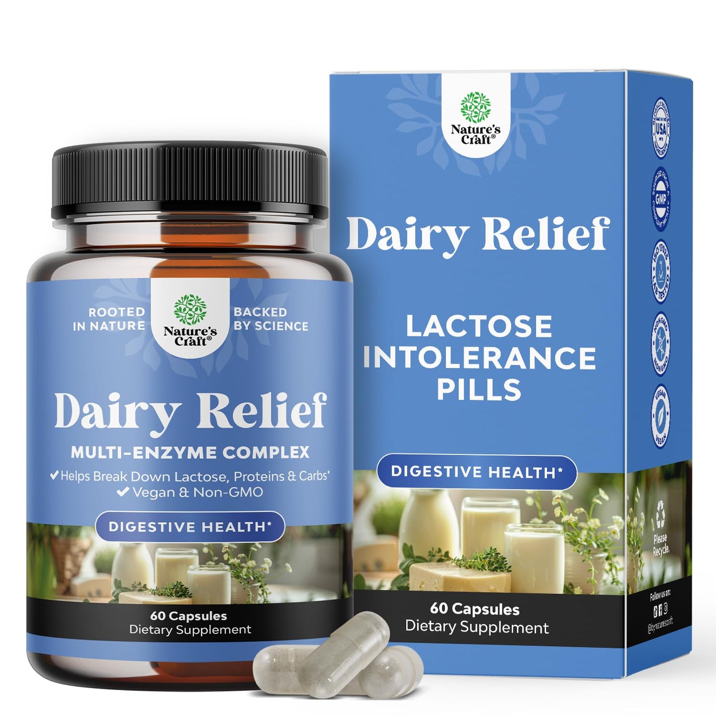 Lactose Intolerance Pills - 60 Days Supply | Fast Acting Dairy Digestive Enzymes