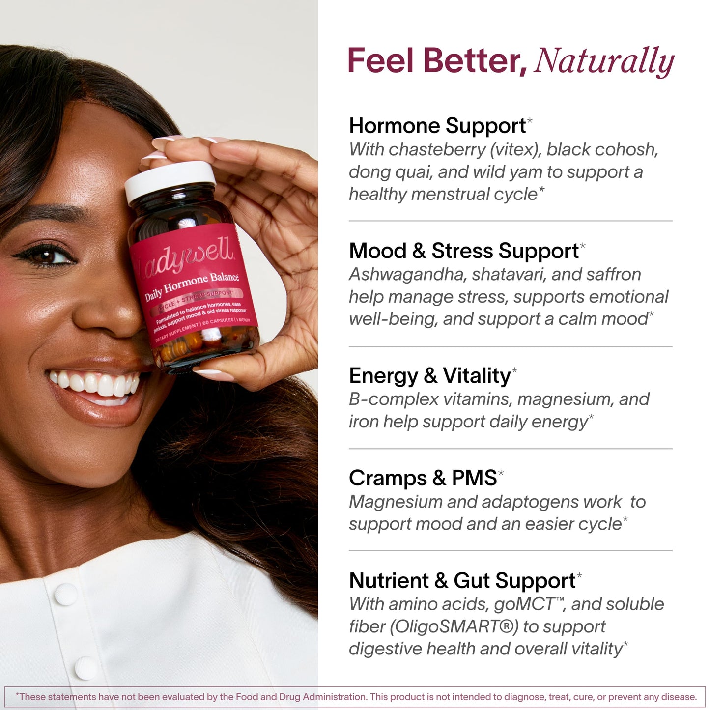 Ladywell Daily Hormone Balance Capsules | Natural Cycle Support for Women | 60 Ct