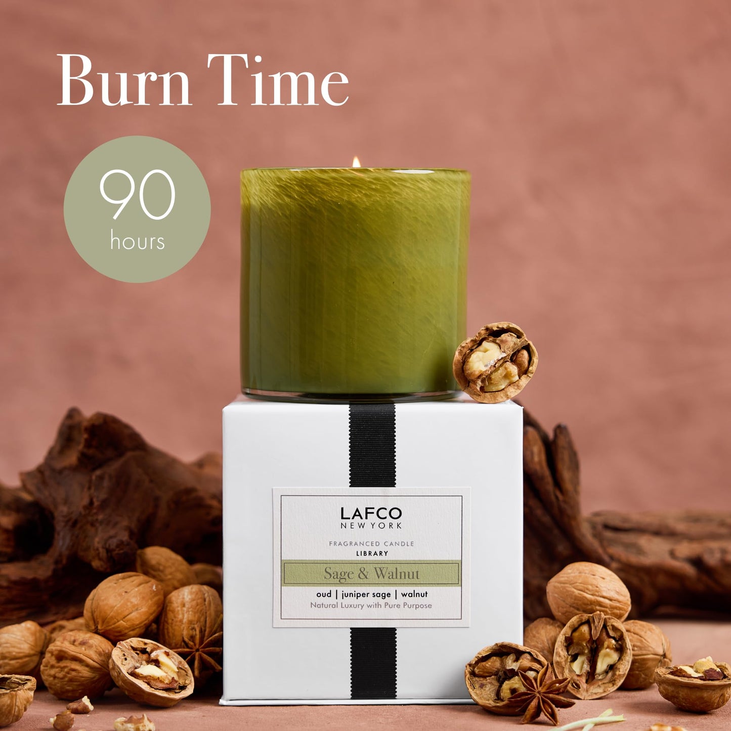 LAFCO New York Signature Candle: Sage & Walnut – 15.5 oz, 90-Hour Burn