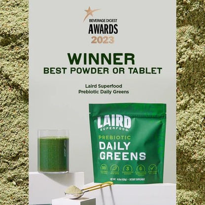 Laird Superfood Prebiotic Daily Greens Powder – Essential Vitamins & Minerals, Prebiotic Fiber, Adaptogen & Fruits & Vegetables – Non-GMO, Vegan, 14.8 oz