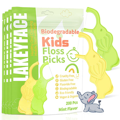 Lakeyface Biodegradable Kids Flossers – Elephant Design, Mint, BPA Free, Pack of 4