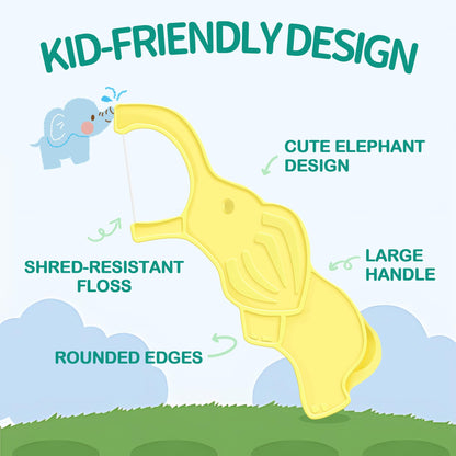 Lakeyface Biodegradable Kids Flossers – Elephant Design, Mint, BPA Free, Pack of 4