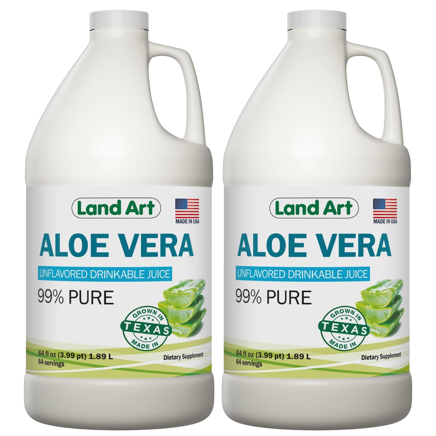 Land Art Pure Aloe Vera Juice Unflavored – 99.7% Organic, Cold-Processed, 64 oz Pack of 2