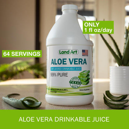 Land Art Pure Aloe Vera Juice Unflavored – 99.7% Organic, Cold-Processed, 64 oz Pack of 2