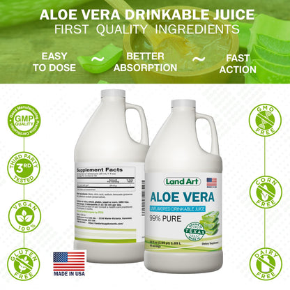Land Art Pure Aloe Vera Juice Unflavored – 99.7% Organic, Cold-Processed, 64 oz Pack of 2