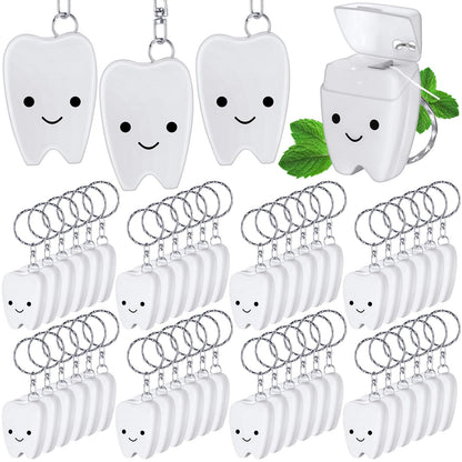 Landical 48 Pcs Mini Dental Floss Keychain – Tooth-Shaped Mint Floss 15 m (16.4 yd)