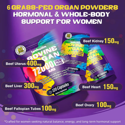 Lanhuilin Beef Organ Supplement for Women – Grass-Fed Liver, Kidney, Heart & More (120 Caps)