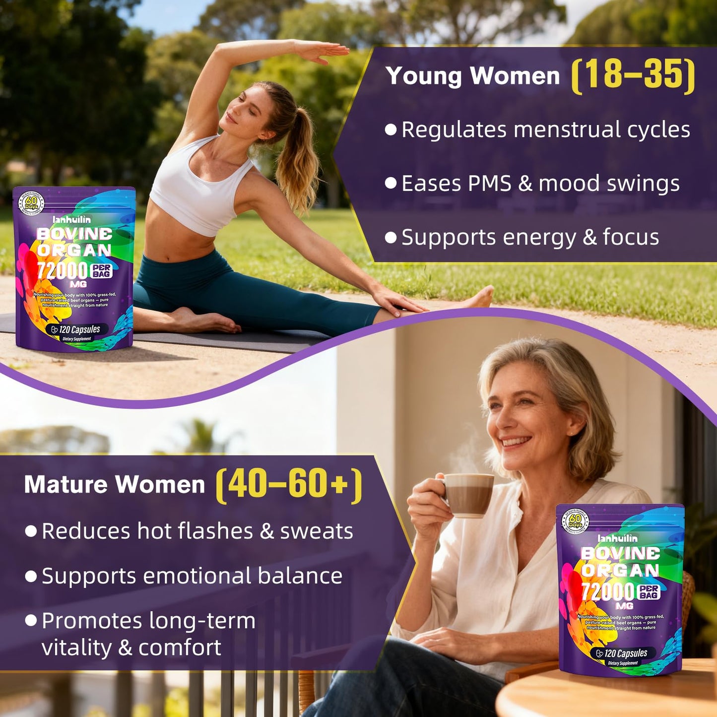 Lanhuilin Beef Organ Supplement for Women – Grass-Fed Liver, Kidney, Heart & More (120 Caps)