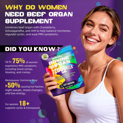 Lanhuilin Beef Organ Supplement for Women – Grass-Fed Liver, Kidney, Heart & More (120 Caps)