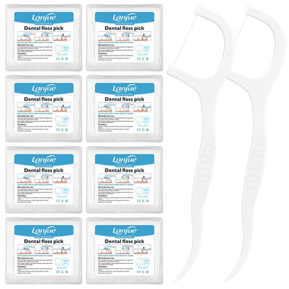 Lanjue 800 Count Dental Floss Picks – 8 Boxes, Travel 2-in-1 Toothpicks