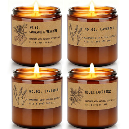 Large 9 oz Scented Candle Gift Set – 10% EO, Amber Jars (4-Pack)