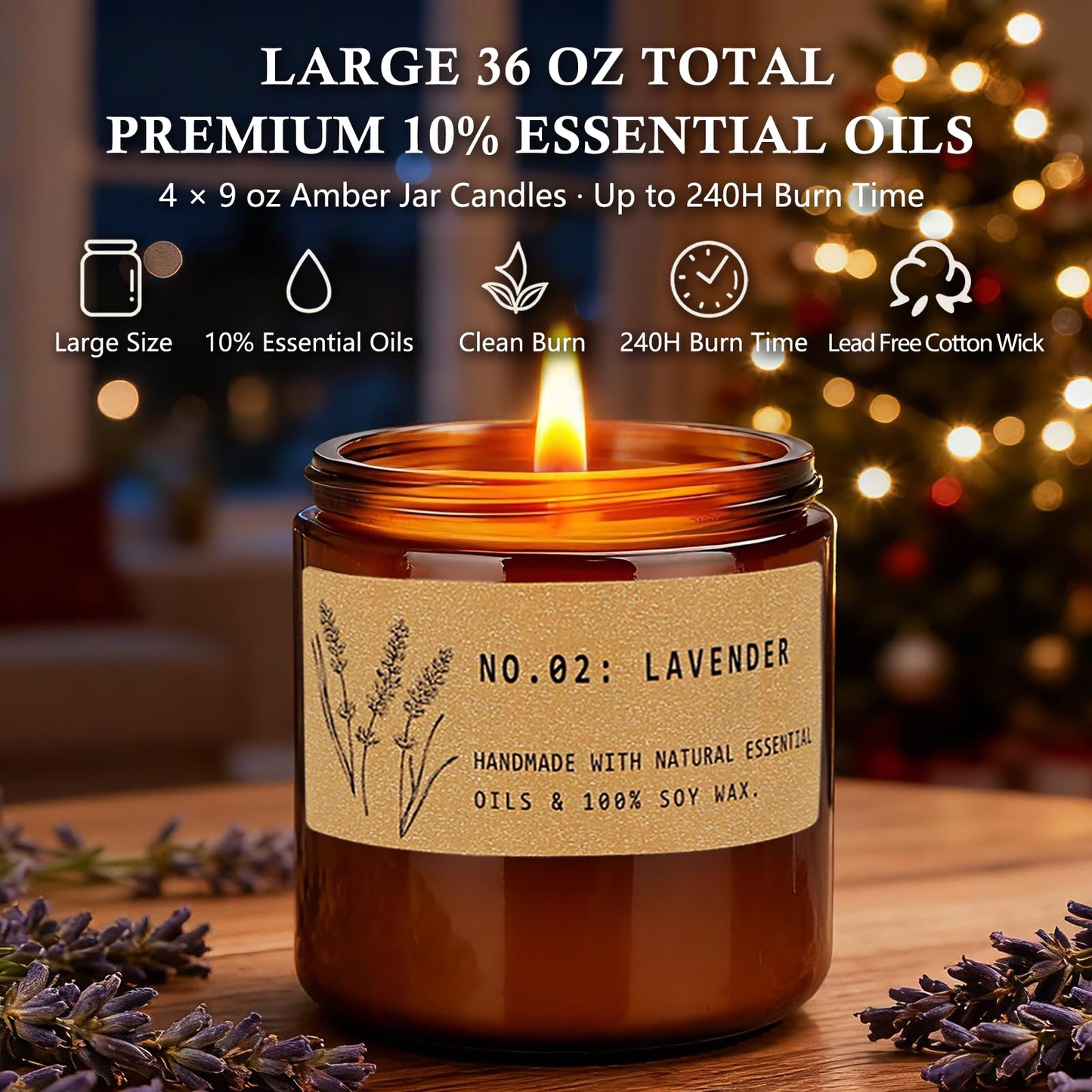Large 9 oz Scented Candle Gift Set – 10% EO, Amber Jars (4-Pack)