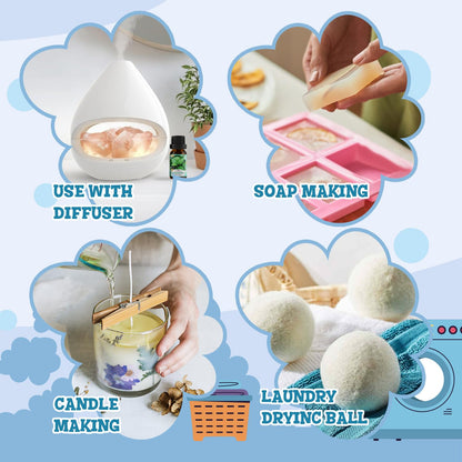 SNOWSEN Laundry Fragrance Oils Set – Diffuser Essential Oils (Cotton Clean, Lavender Field, Chamomile Bliss, Fresh Citrus, Peppermint Burst, Lemon Zest)