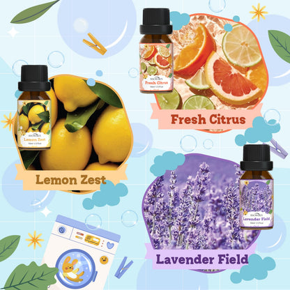 SNOWSEN Laundry Fragrance Oils Set – Diffuser Essential Oils (Cotton Clean, Lavender Field, Chamomile Bliss, Fresh Citrus, Peppermint Burst, Lemon Zest)