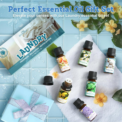 SNOWSEN Laundry Fragrance Oils Set – Diffuser Essential Oils (Cotton Clean, Lavender Field, Chamomile Bliss, Fresh Citrus, Peppermint Burst, Lemon Zest)