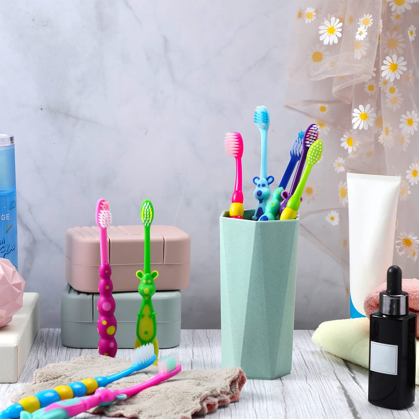Lauwell 12-Piece Toddler Toothbrush Pack – Soft Bristles, Covers & Suction Cup