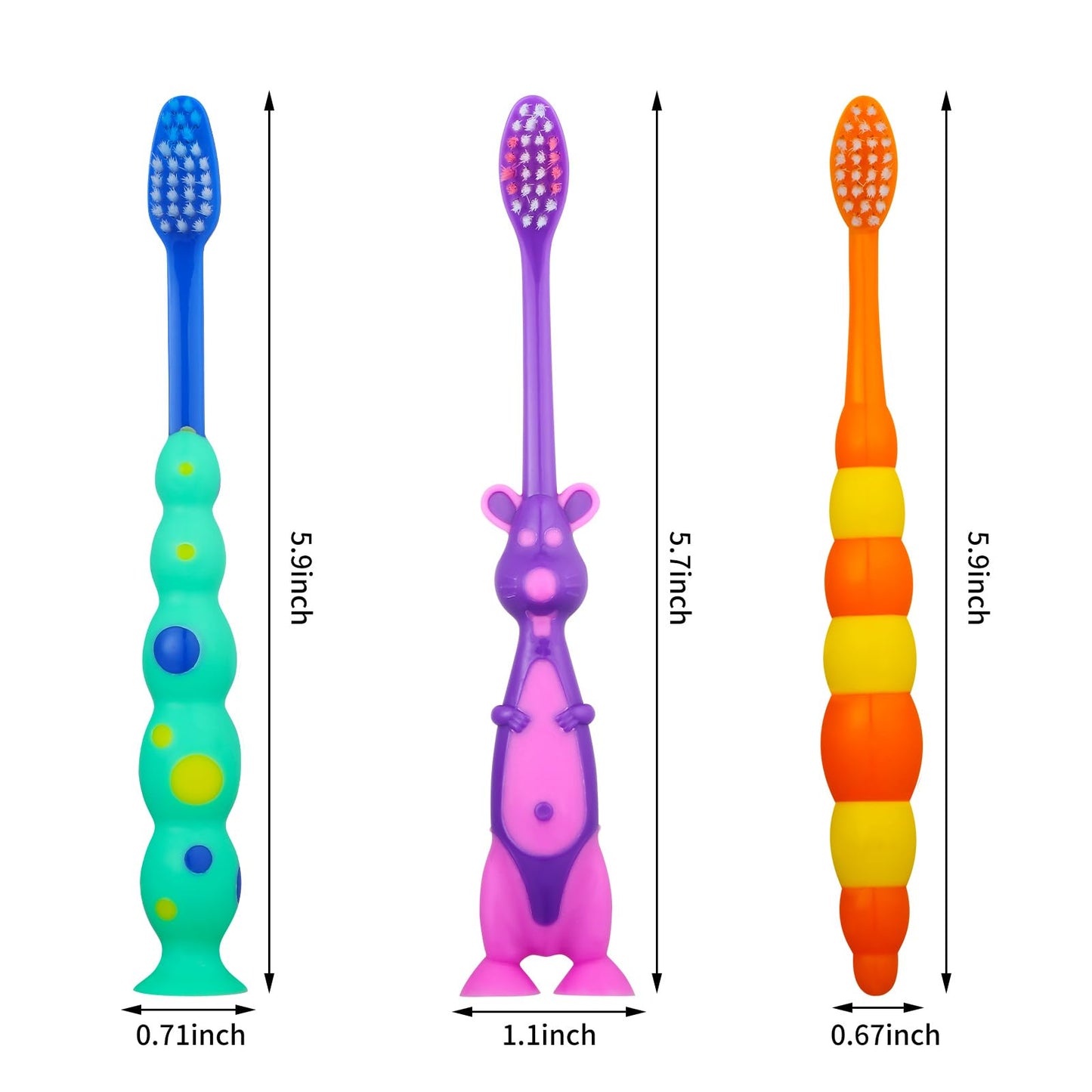 Lauwell Toddler Toothbrush Pack – 36 Soft Bristle Animal Brushes with Covers & Suction Cup