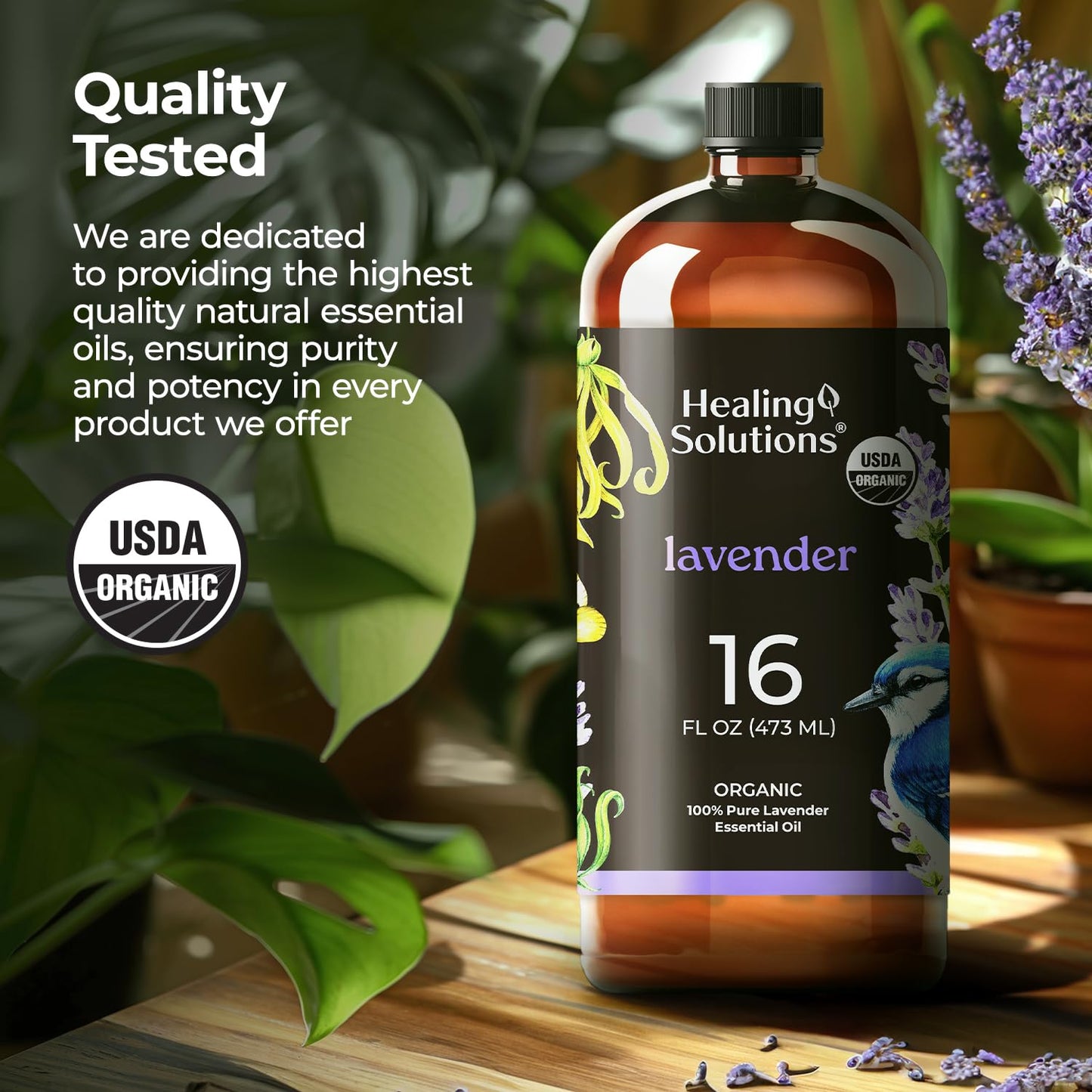 Healing Solutions Organic Lavender Essential Oil 16oz Bulk - Lavender Oil for Skin, Cleaning & Diffuser