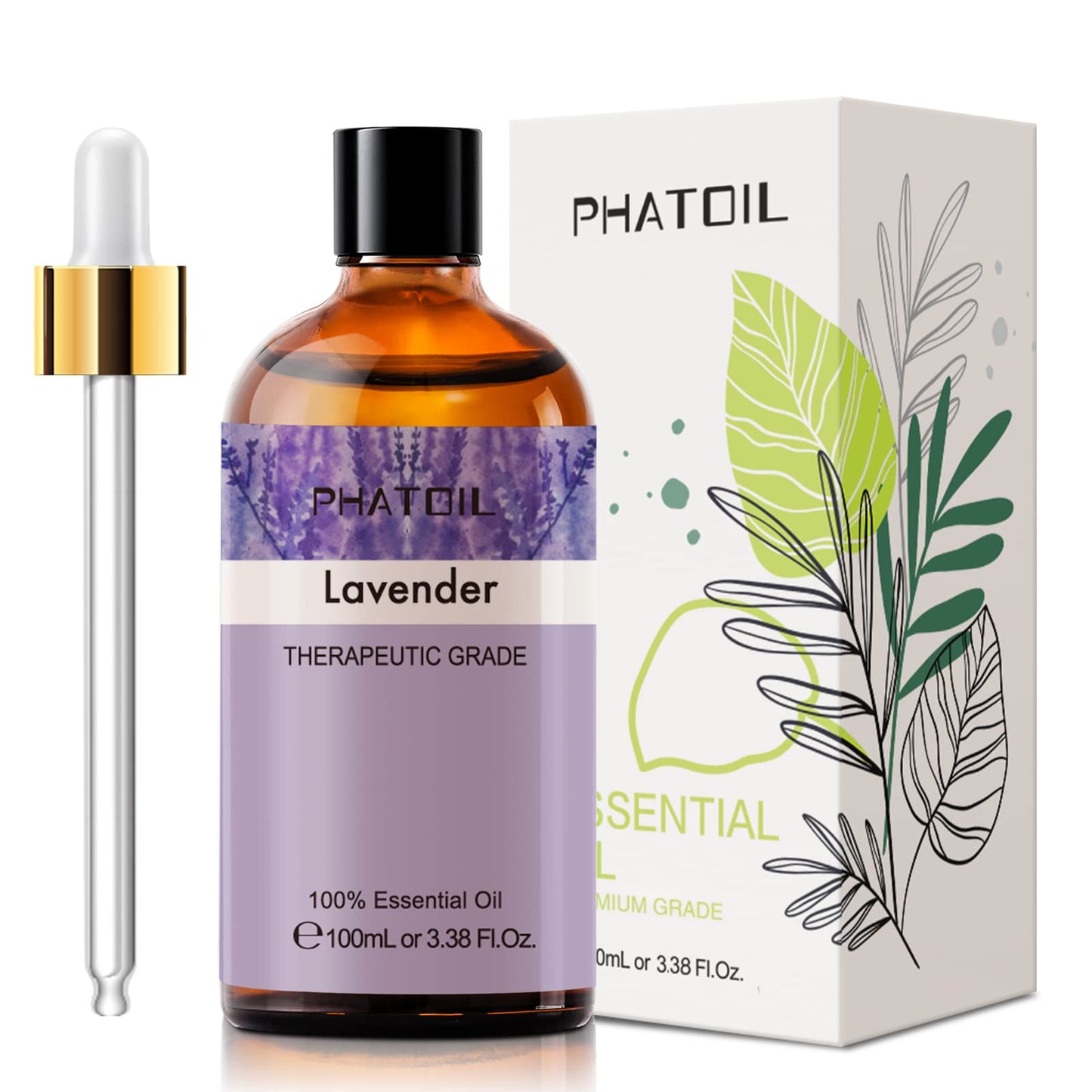 Lavender Essential Oil 3.38 fl oz (100 ml) | PHATOIL Aromatherapy for Diffuser, Humidifier | DIY Soap, Candle & Bath Bombs