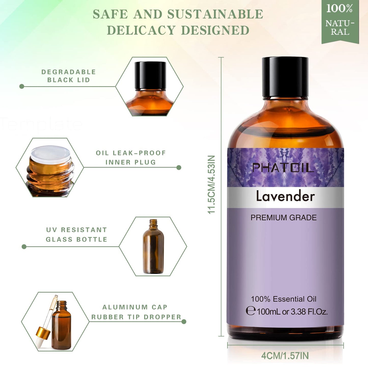 Lavender Essential Oil 3.38 fl oz (100 ml) | PHATOIL Aromatherapy for Diffuser, Humidifier | DIY Soap, Candle & Bath Bombs