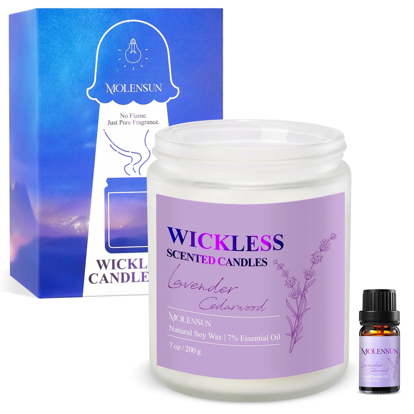 Lavender Cedarwood Wickless Soy Candle with 10ml Oil – Flameless & Non-Toxic Gift