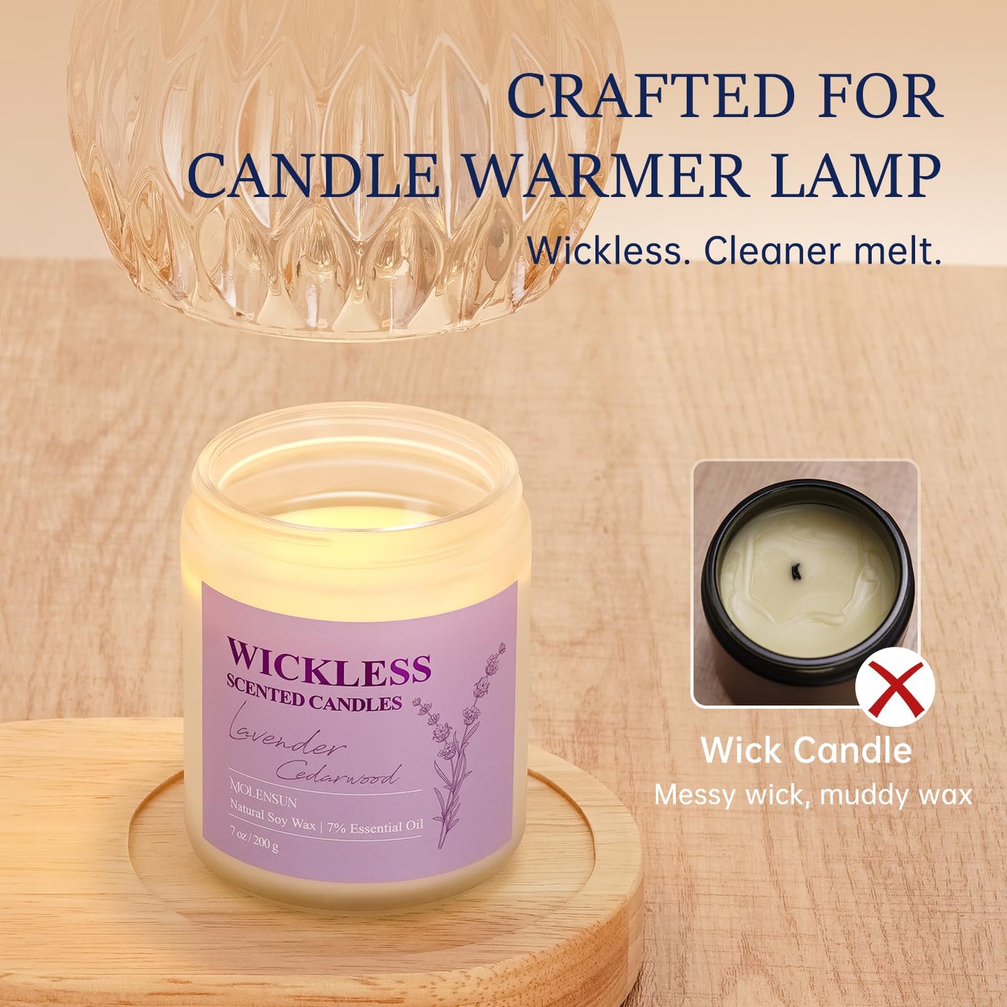 Lavender Cedarwood Wickless Soy Candle with 10ml Oil – Flameless & Non-Toxic Gift