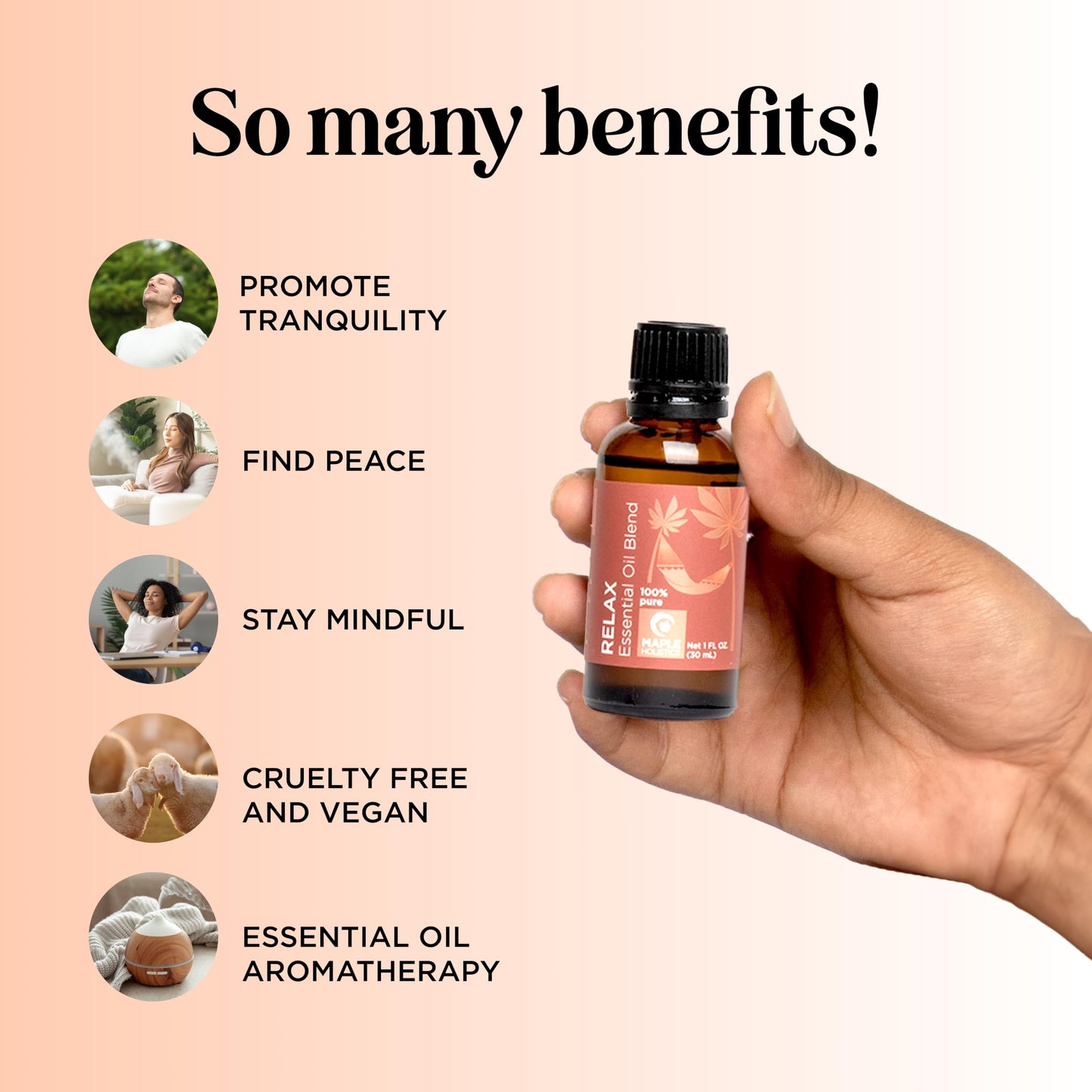 Relaxing Essential Oil Blend for Diffuser – Lavender, Geranium, Roman Chamomile & Ylang Ylang | Stress Relief Diffuser Oils