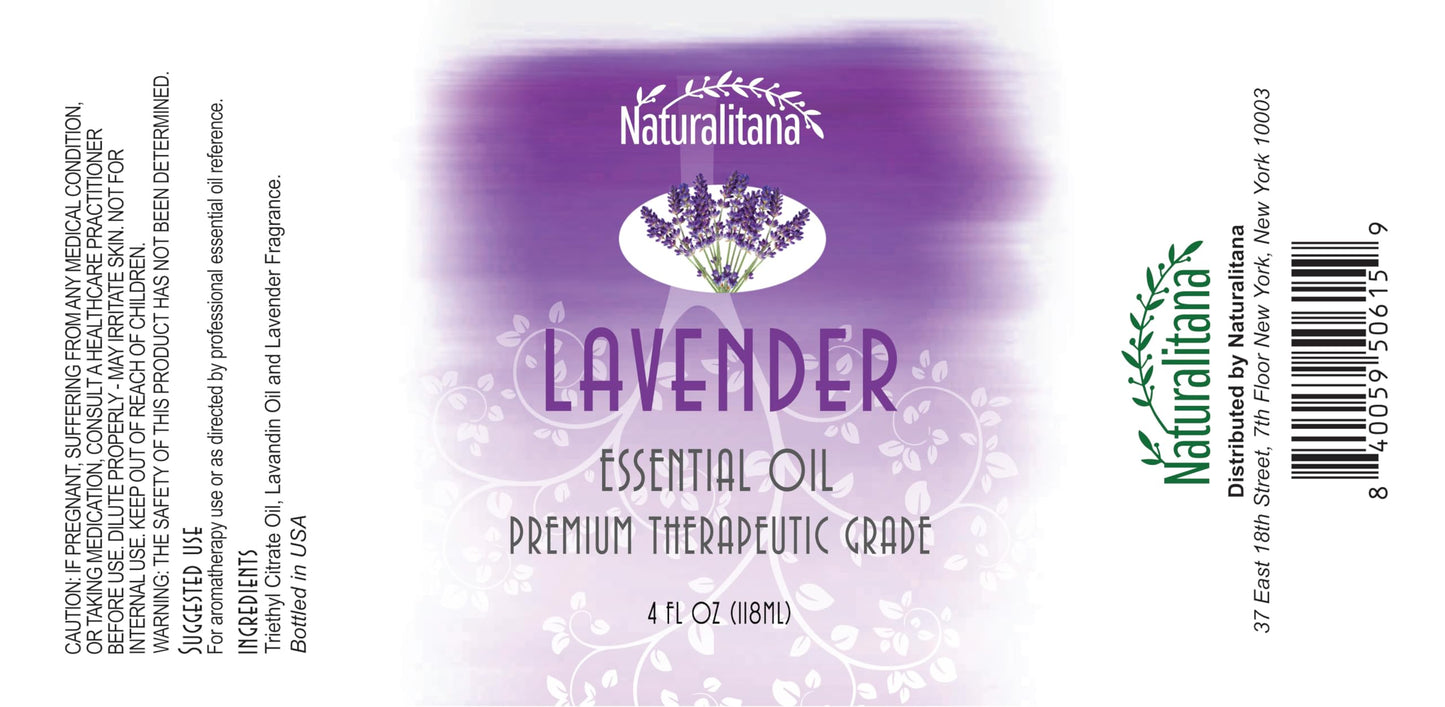 Naturalitana Lavender Essential Oil - 4 fl oz | Therapeutic Grade, Vegan & Cruelty-Free