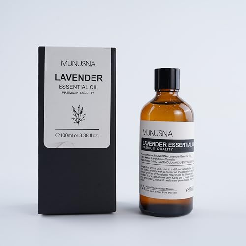 MUNUSNA Lavender Essential Oil, Pure & Natural Lavender Oil 100ML, Premium Grade Essential Oils for Hair, Body, Skin, Aromatherapy Diffuser, Meditation, Massage, Home, Candle, Soap, Bath Bombs Making
