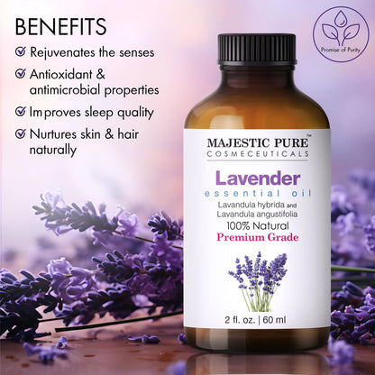Majestic Pure Lavender Essential Oil 2 oz – 100% Pure & Natural, Glass Dropper