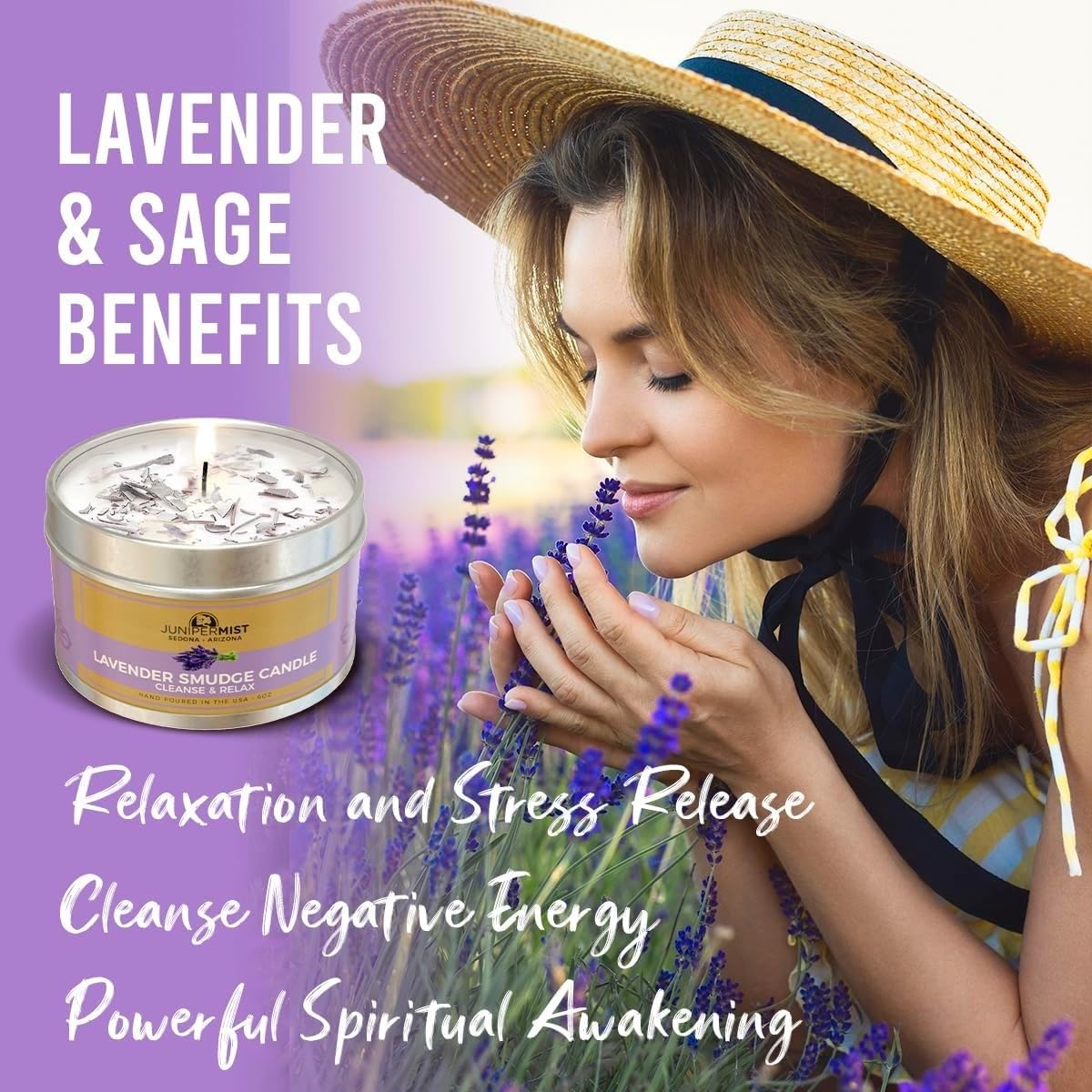 Lavender Sage Smudge Candle (6oz) - Energy Cleansing, Protection, USA Made