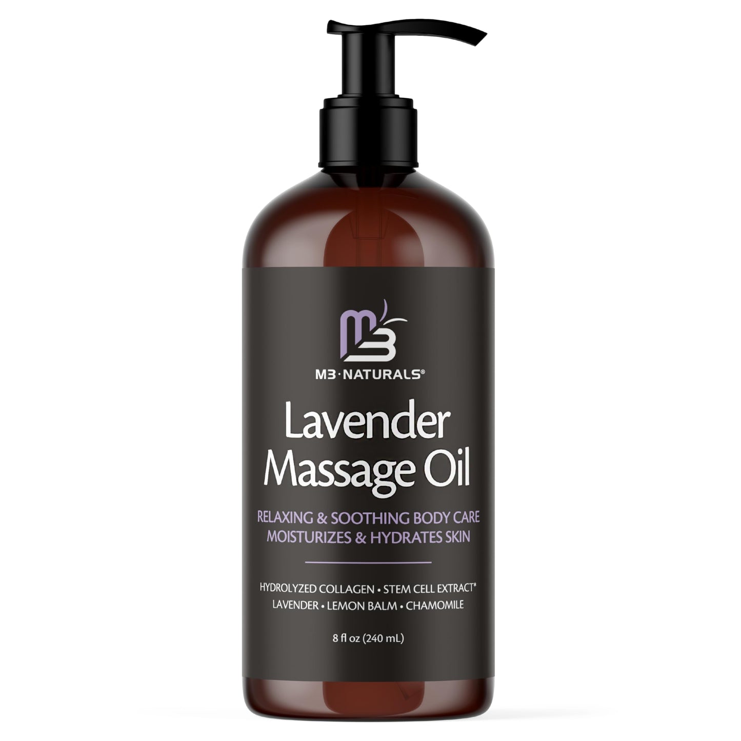 Lavender Massage Oil with Collagen & Stem Cells – M3 Naturals, 8 fl oz