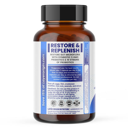 Layer Origin SuperHMO Synbiotic Capsules – 60 Count with 5 HMO Prebiotics & 40 Billion CFU Probiotics
