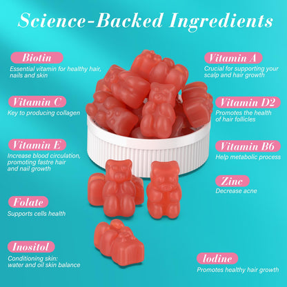 Lazpowfi Biotin Gummies – Vegan Vitamin B7 for Hair, Skin & Nails | 60-Day Two-Pack, Strawberry
