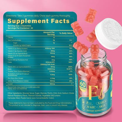 Lazpowfi Biotin Gummies – Vegan Vitamin B7 for Hair, Skin & Nails | 60-Day Two-Pack, Strawberry