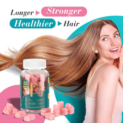Lazpowfi Biotin Gummies - Vegan Hair, Skin & Nails Vitamins (90-Day Raspberry 3-Pack)
