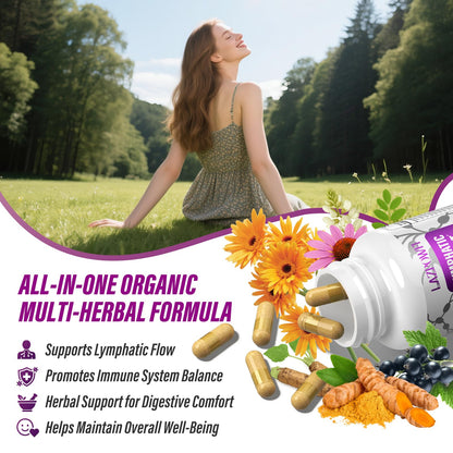 Lazpowfi Lymphatic Drainage Supplement – 120 Capsules with Echinacea, Dandelion & Turmeric