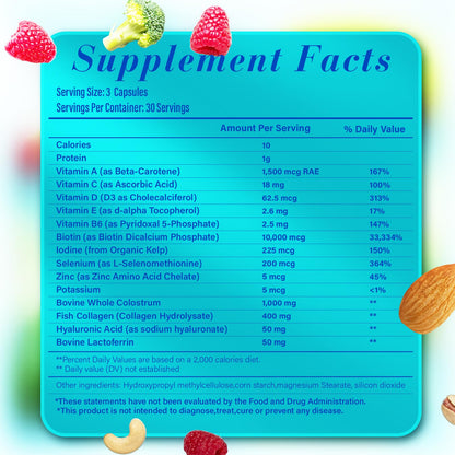 Lazpowfi Hair, Skin & Nails Vitamins – Biotin 10,000mcg + Collagen (90 Capsules)