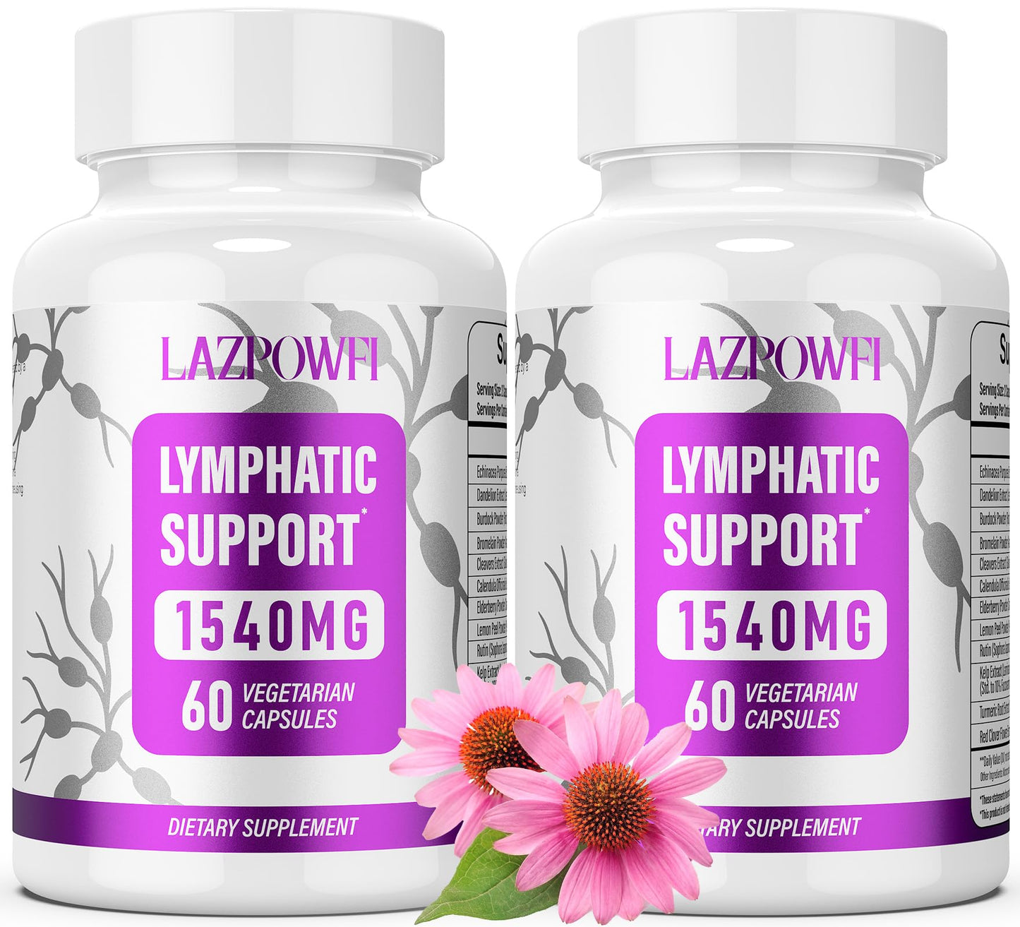 Lazpowfi Lymphatic Drainage Supplement – 120 Capsules with Echinacea, Dandelion & Turmeric