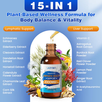 Lazpowfi Liposomal Lymph Drops 2000mg – Strawberry Flavor, 2 fl oz