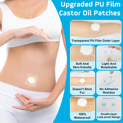 30Pcs Castor Oil Patches for Belly Button — Leak-Proof Self-Adhesive Castor Oil Pack Wrap | Organic Cotton Pads