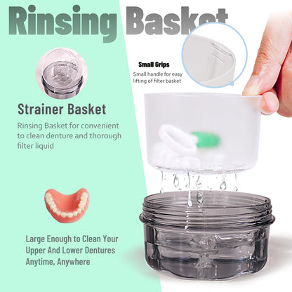 Leakproof Denture Case | Denture Soaking Cup & Travel Retainer Cleaner