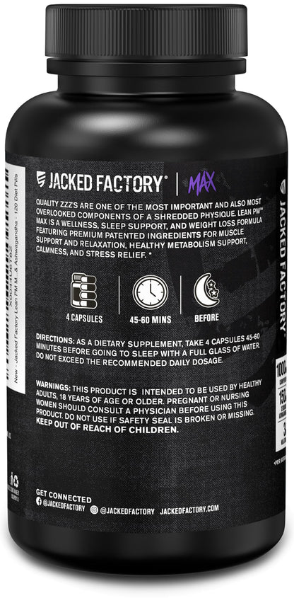 Jacked Factory Lean PM Max – Fat Burner & Sleep Support (120 Diet Pills)