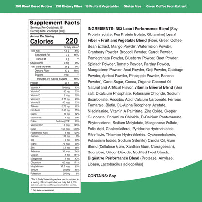 Lean1 Plant-Based Meal Replacement Protein Powder – Chocolate, 15-Serving Tub | Nutrition53